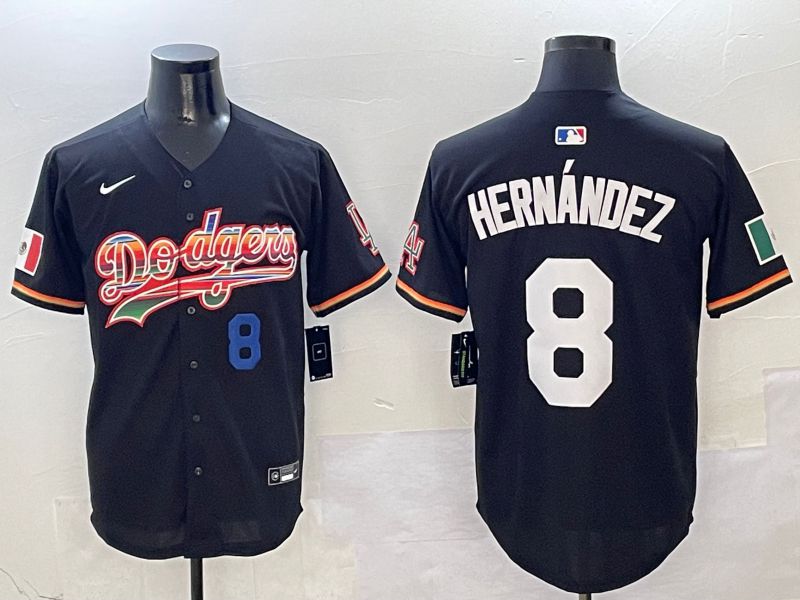 Men Los Angeles Dodgers 8 Hernandez Black rainbow Nike 2025 MLB Jersey style 5